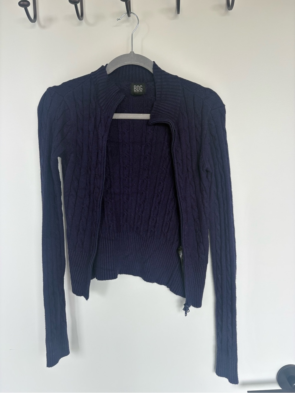 BDG Navy Cable-Knit Zip Cardigan